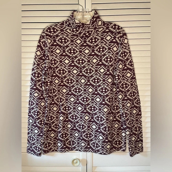 Duluth Women Mock Turtleneck Purple White Aztec Print Sweater S’no Sweat Medium - Picture 7 of 16